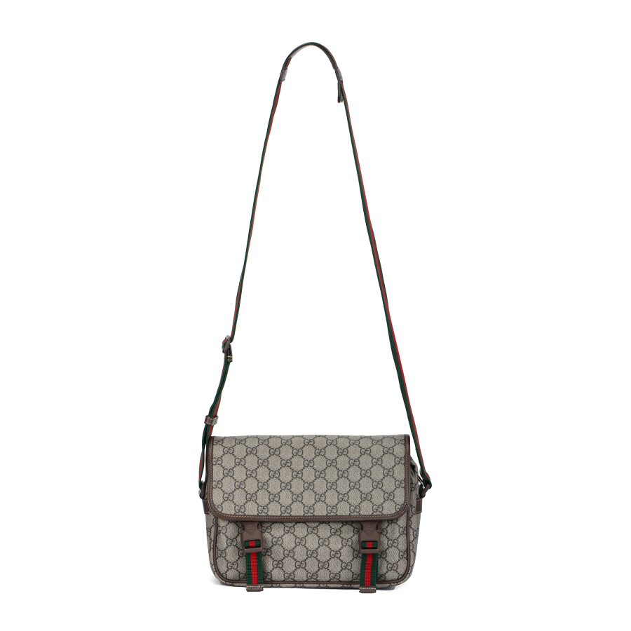 GUCCI Canvas With Leather Binding Shoulder Bag, Crossbody Bag Men's Beige & Ebony