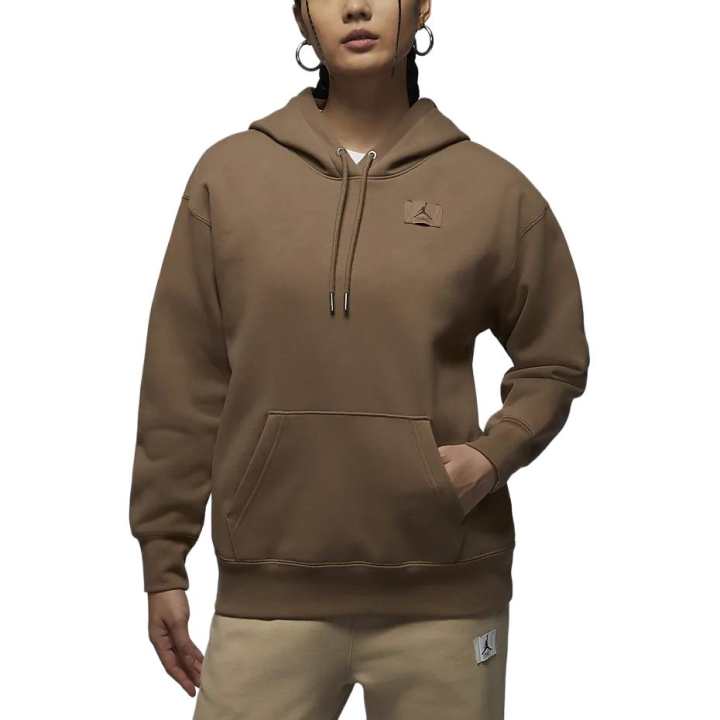 Jordan Jordan Flight Fleece Lined Pullover Hoodie Long Sleeved Sweatshirt Women's Ancient Brown