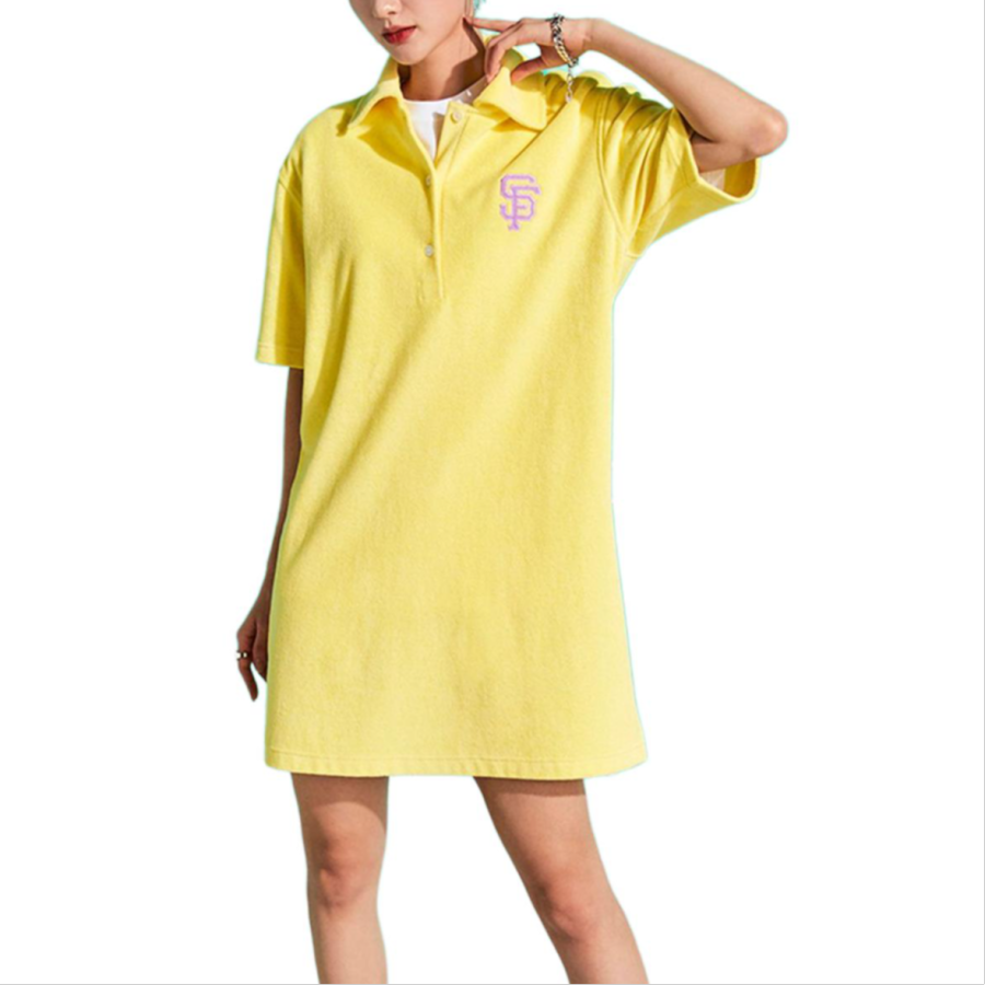 MLB San Francisco Giants Short Sleeved Dresses Women's Yellow Polo Collar Moderate Short
