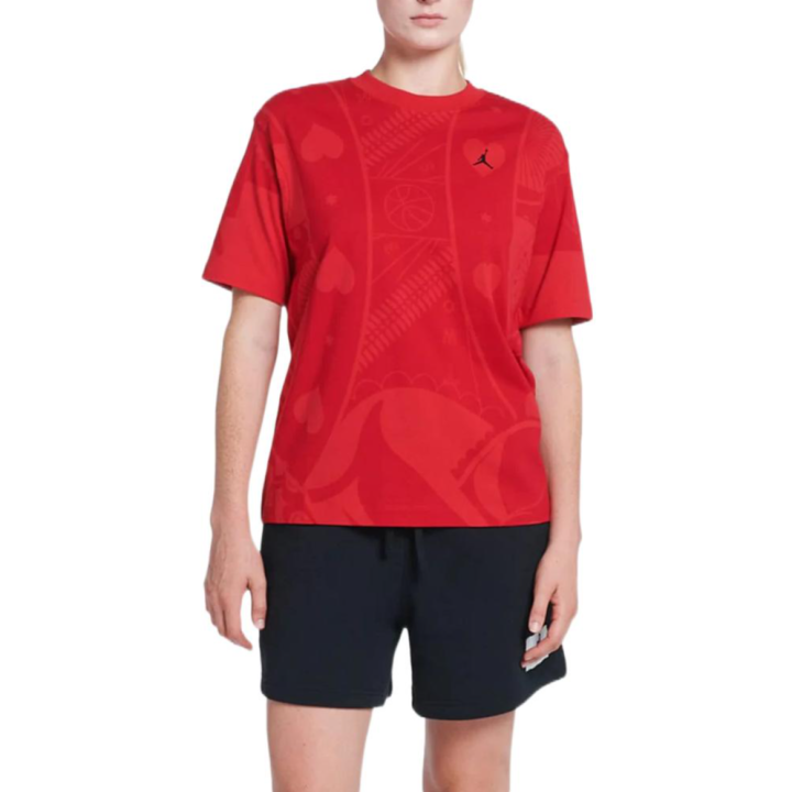 Jordan Jordan T Shirts Women's Red Crew Neck Moderate Straight Fit