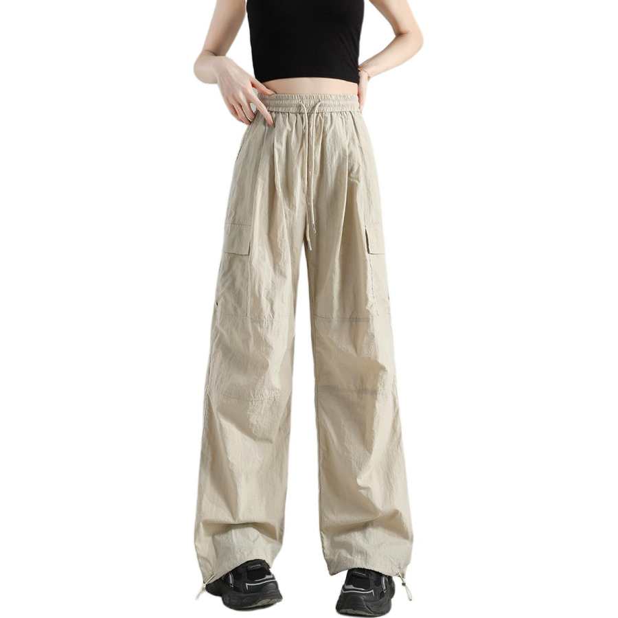 Tonlion Cargo Pants Women's Apricot Gray Thin Wide Leg Pants