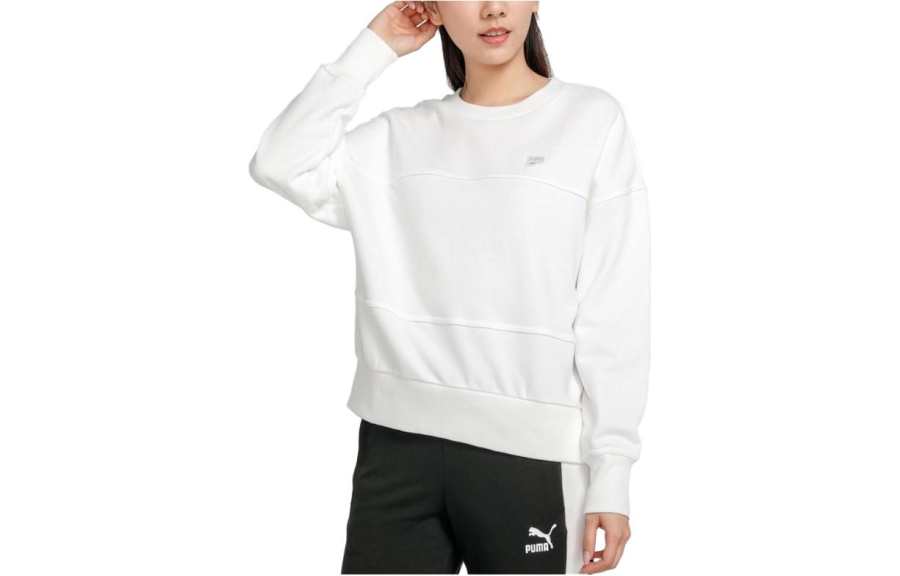 PUMA Sweatshirts Women's White Crew Neck Moderate Regular