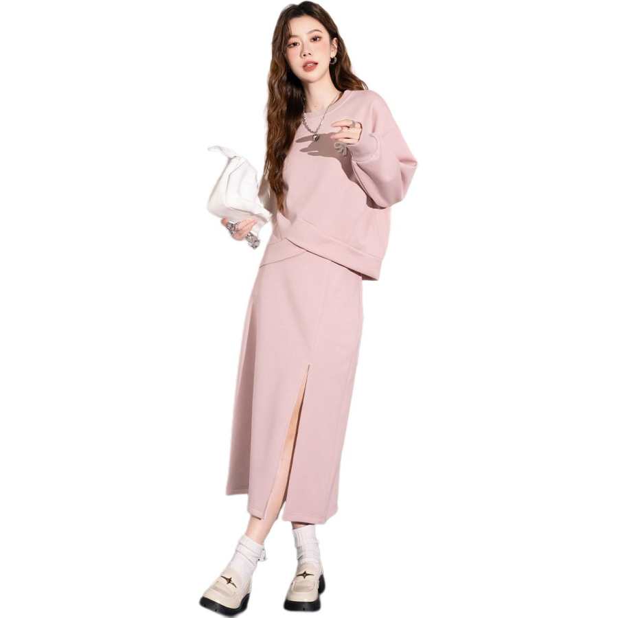 BALENO Two Piece Skirt Sets Women's Crew Neck Moderate Mid Length