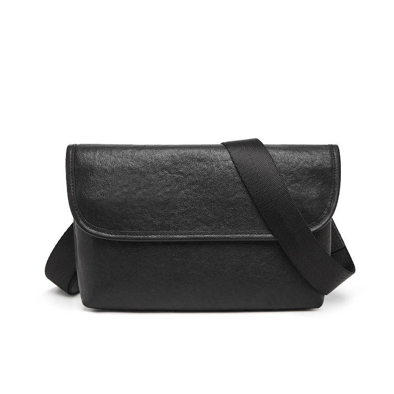 LAORENTOU Top Grain Cow Leather Crossbody Bags Men's Black