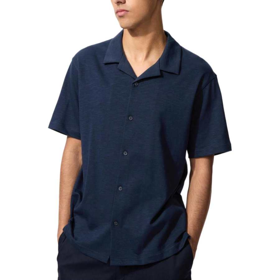 UNIQLO Polo Shirts Unisex Navy Blue Lapel Moderate Straight Fit