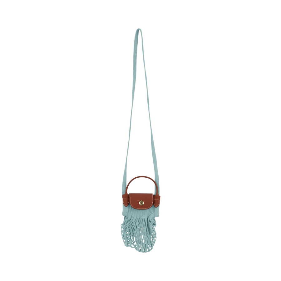 LONGCHAMP Le Pliage Filet Cotton With Cow Leather Trim Handbag, Shoulder Bag, Crossbody Bag Mini Women's Lagoon Blue