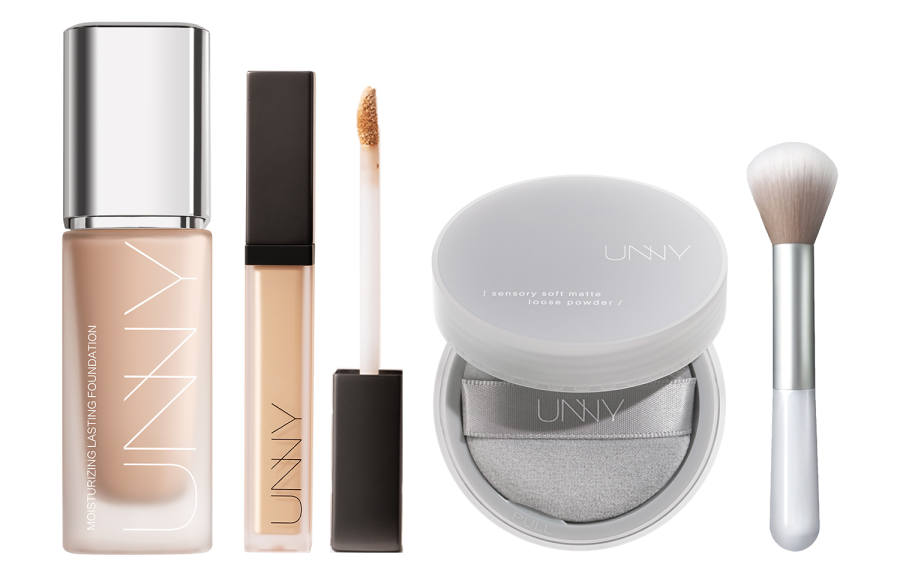 UNNY CLUB Foundation Concealer Loose Powder Makeup Sets Natural Long Lasting Non Cakey 30ml+8.5g+5g+Brushes