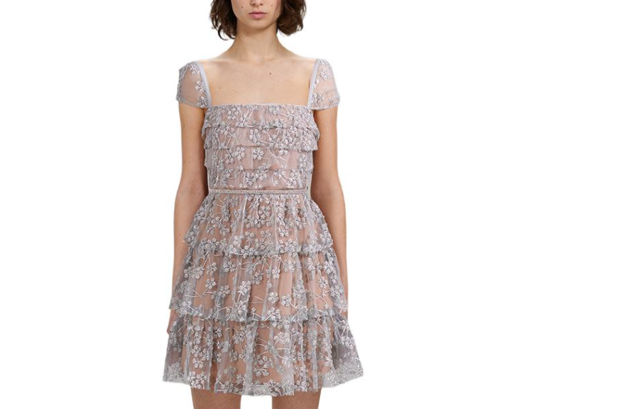 Self-portrait Self Portrait Short Sleeved Dresses Women's Gunmetal Square Collar Moderate Short