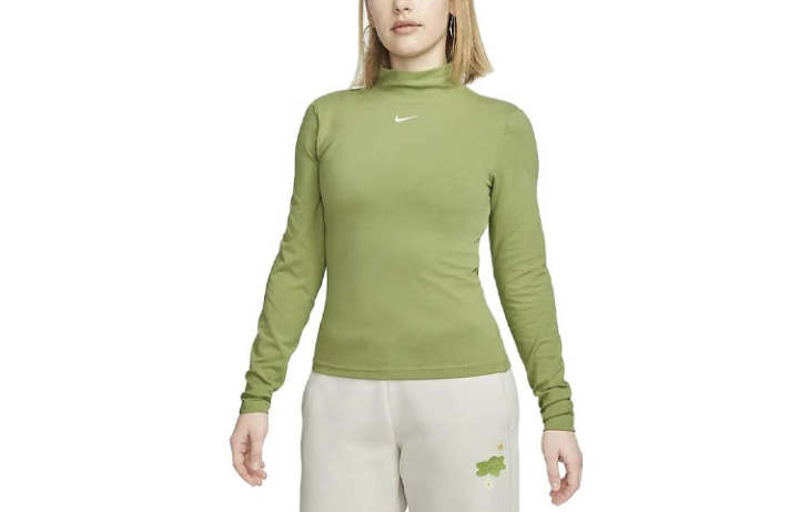 Nike Nike T Shirts Women's Yellow Green Turtleneck Moderate Straight Fit