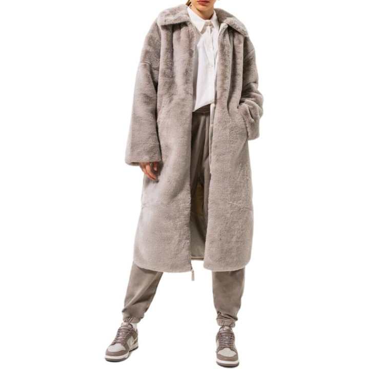 Nike Nike Sportswear Essentials Plush Faux Fur Long Jacket Light Iron Ore/Light Bone/Sail