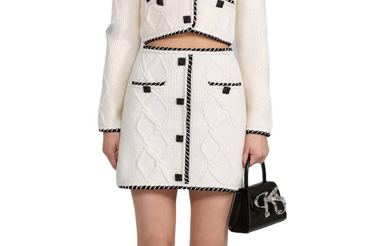 Self-portrait Cable Knitted High Waist Mini Skirt