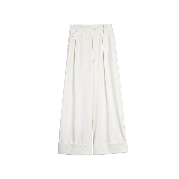 ELLE Casual Pants Women's Ecru Moderate Wide Leg Pants