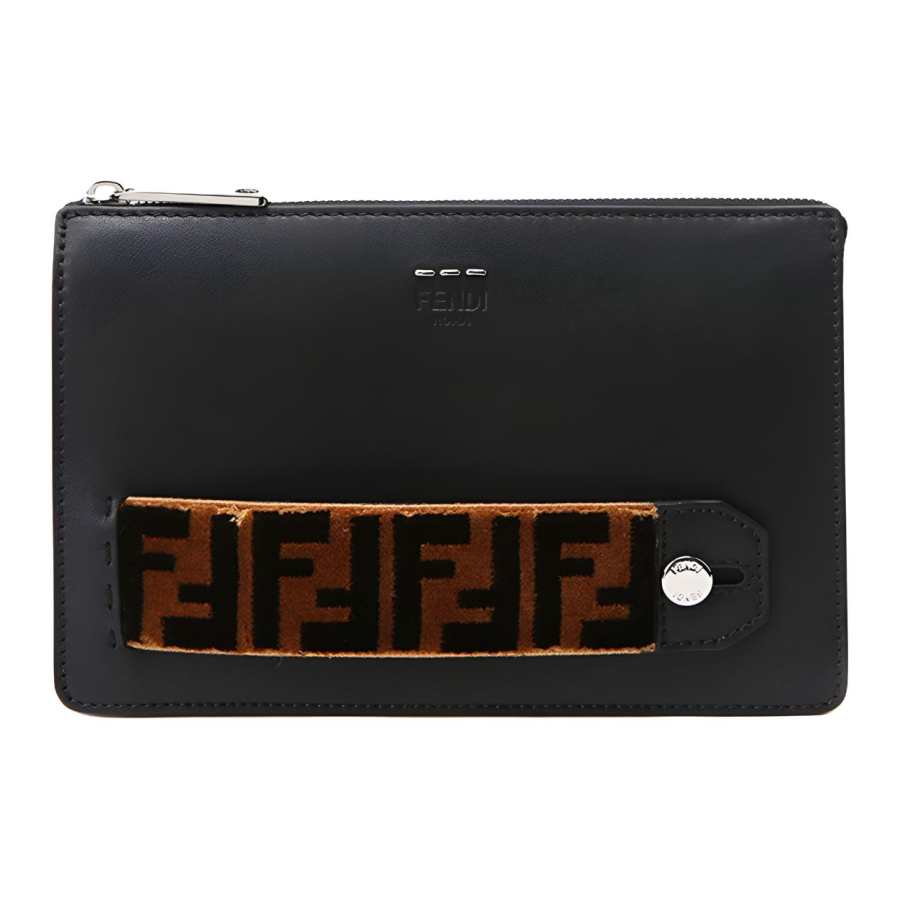 FENDI Cow Leather Clutch Men's Black