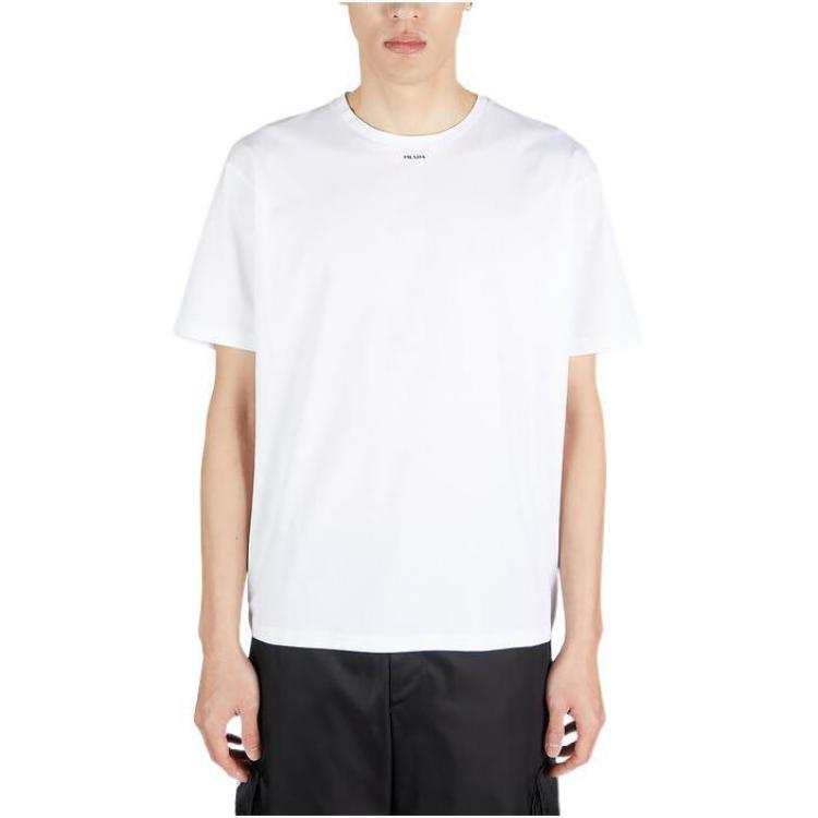 PRADA PRADA T Shirts Men's White Crew Neck Moderate Straight Fit