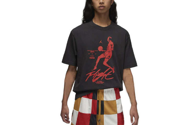 Jordan Jordan T Shirts Men's Black Crew Neck Moderate Straight Fit