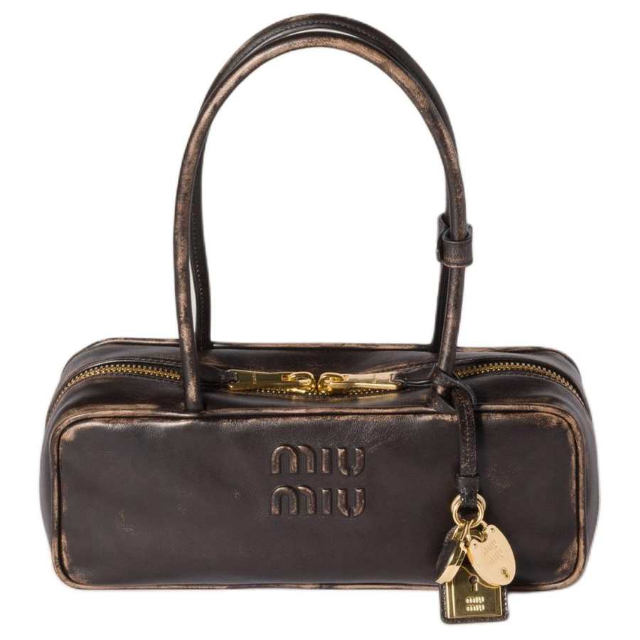MIU MIU Beau Lambskin Handbag Women's Coffee