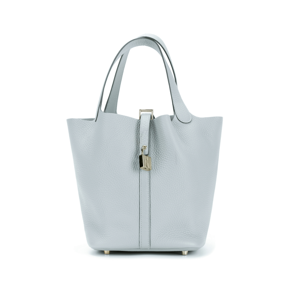 HERMES Picotin Lock Clemence Calfskin Basket Bag, Bucket Bag, Handbag 18 Women's P0 Gris Pantin Puppet Gray