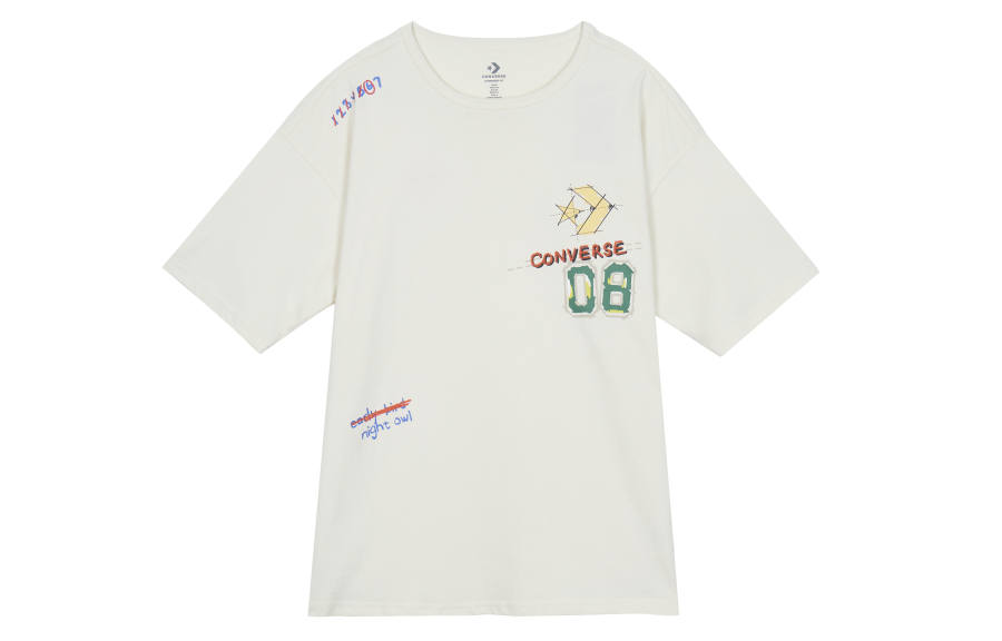 Converse T Shirts Unisex White Crew Neck Moderate Straight Fit