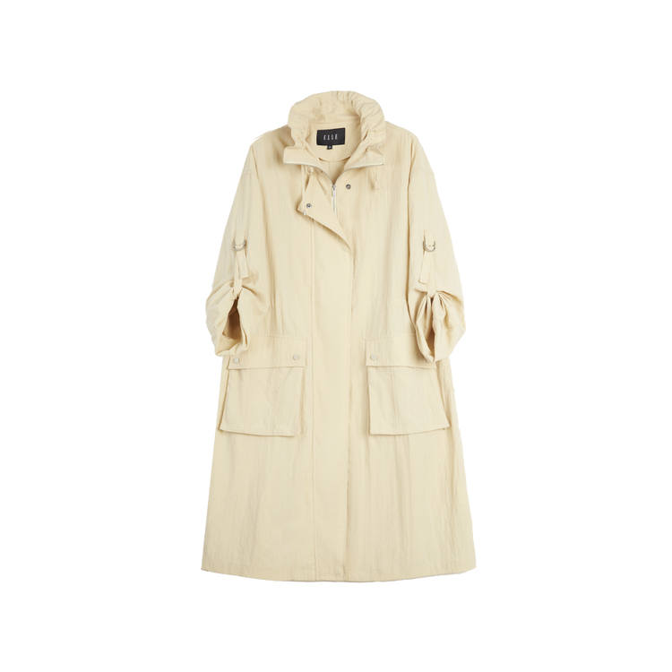 ELLE Trench Coats Women's Khaki Stand Collar Moderate Other