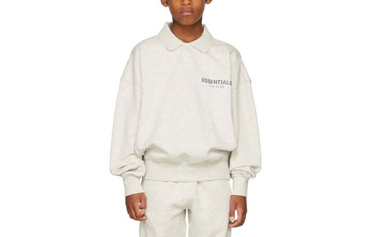 Fear Of God Essentials FW21 Kids' Top Kids Off White French Terry Long Sleeve Polo Oatmeal Gray White Kids'