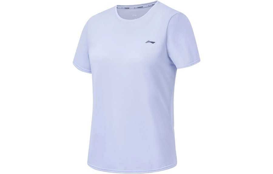 Li-Ning Li Ning Running Collection T Shirts Women's Sky Feather Blue Crew Neck Moderate Straight Fit