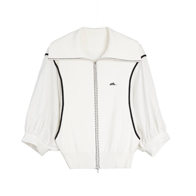 ELLE Knitwear Women's White Lapel Moderate Cardigan