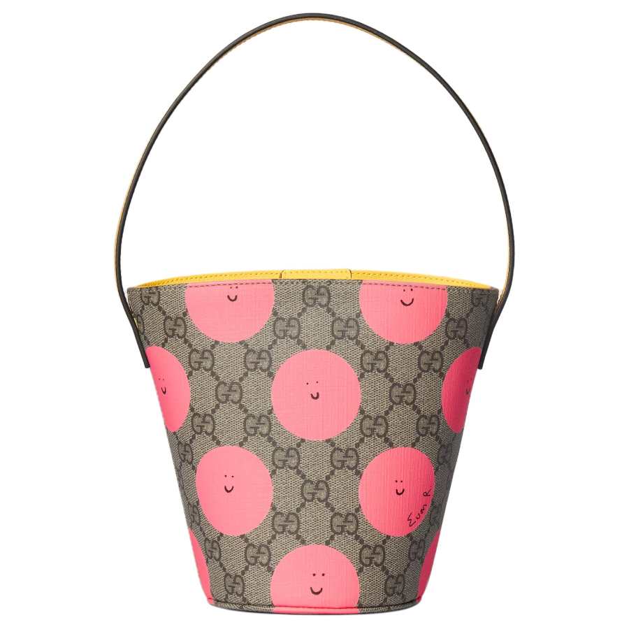 GUCCI GG Supreme Canvas Bucket Bag Handbag Women's Dark Brown & Pink