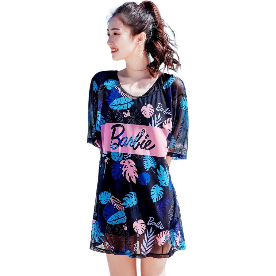 Barbie One piece Swimsuit Women's Black With Print