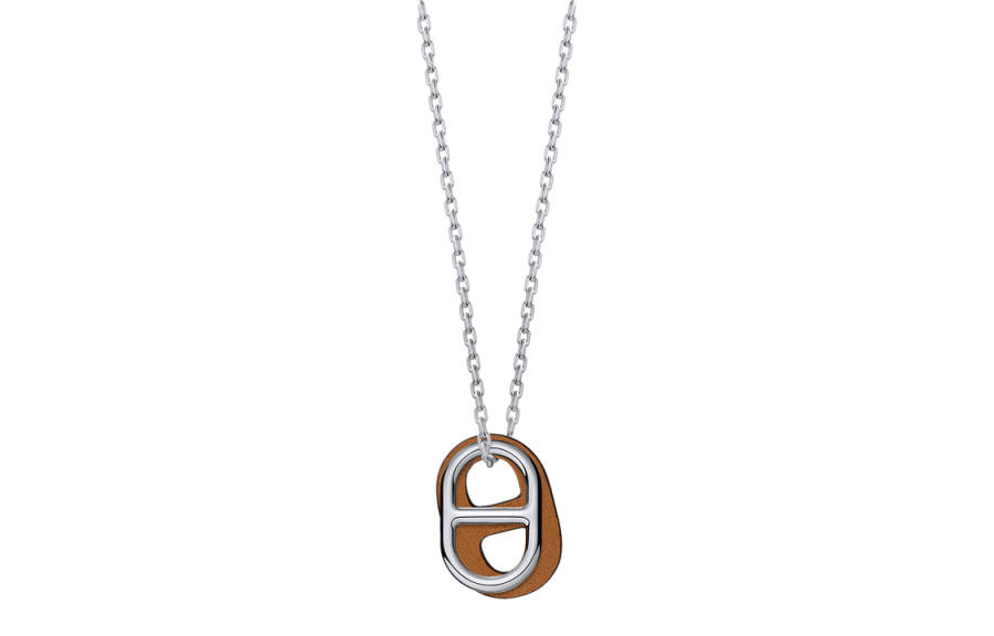HERMES O'Maillon Pig Nose Palladium Plated Gold Necklaces Unisex Silver/Gold Brown