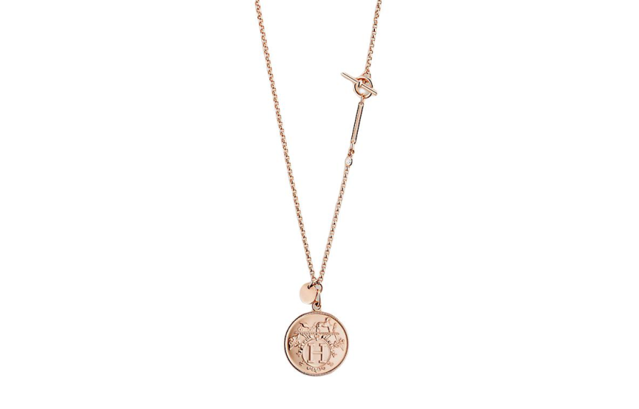 HERMES 18K Rose Gold, Diamond Necklaces Unisex Rose Gold