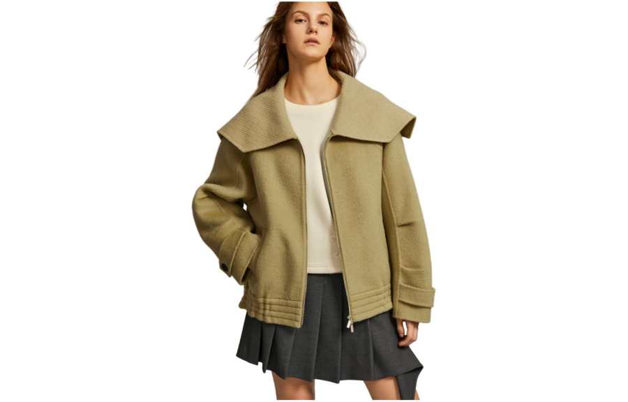 ELLE Coats Women's Olive Green Navy Collar Moderate Straight Fit