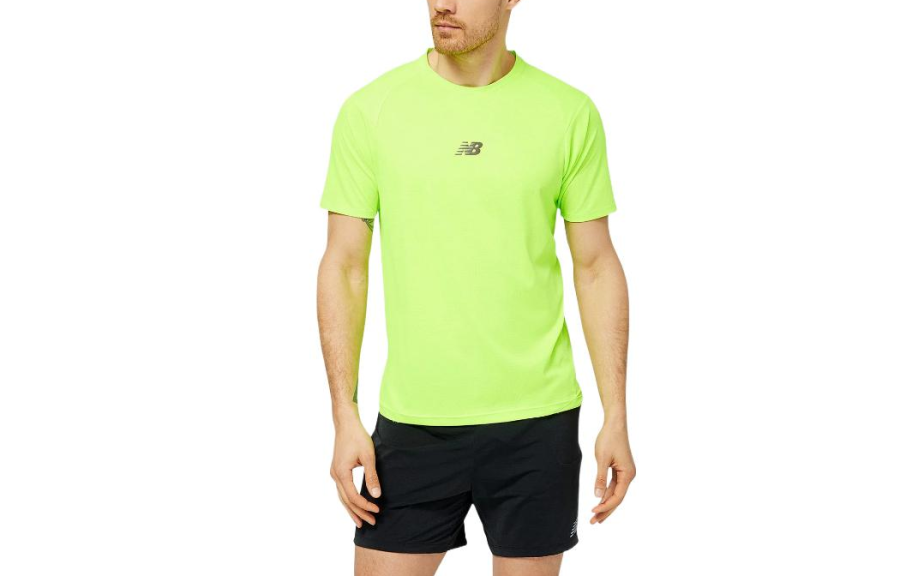 New Balance New Balance T Shirts Men's Green Crew Neck Moderate Straight Fit