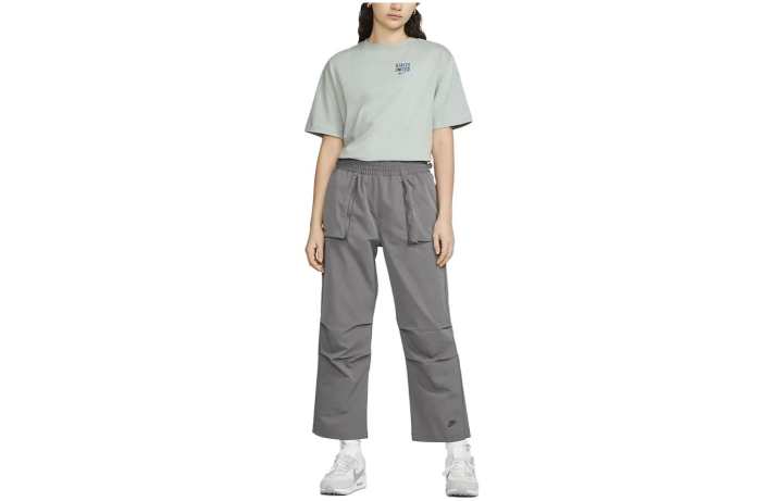 Nike Nike T Shirts Women's Gray Crew Neck Moderate Straight Fit