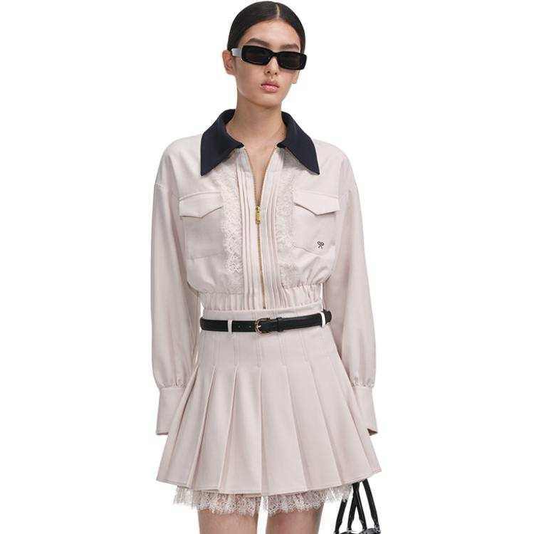 Self-portrait lace-trimmed zip-front jacket