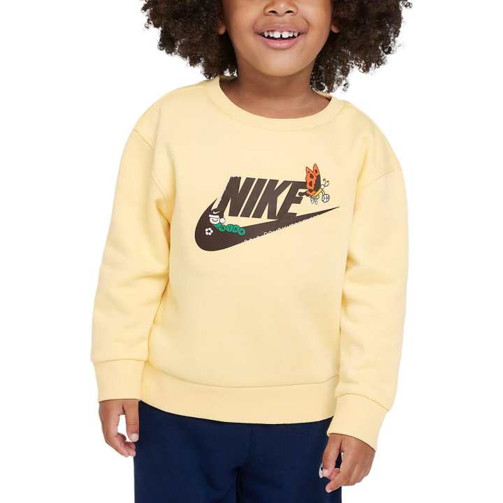 Nike Nike Sweatshirt Sportswear Club Fleece Lined Crew Neck Long Sleeved Pullover Soft Yellow Children Aged 3 7 Years Old