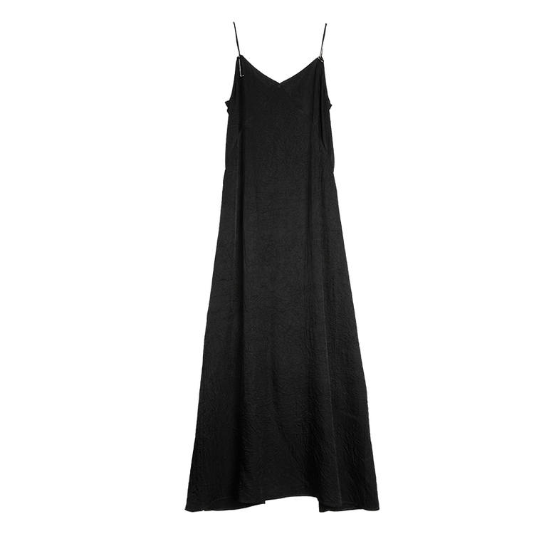 ELLE Slip Dresses Women's Black V Neck Moderate Mid Length