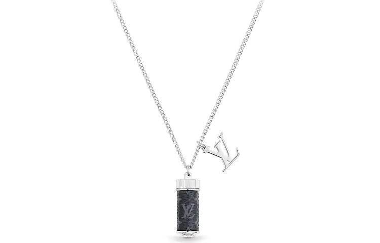 LOUIS VUITTON Monogram Eclipse Coated Canvas, Calfskin, Metal Necklaces Unisex Silver