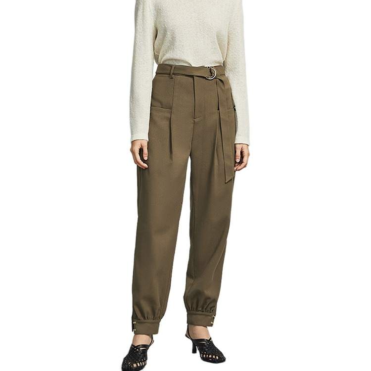ELLE Casual Pants Women's Khaki Moderate Cuffed Pants