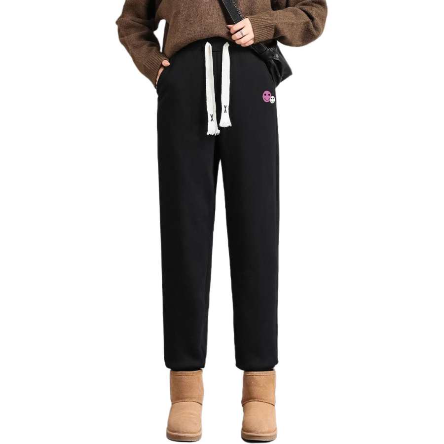 BALENO Fleece Lined Faux Sherpa Cuffed Pants High Rise Fashion Pants Versatile Print Pants Thermal Thickened