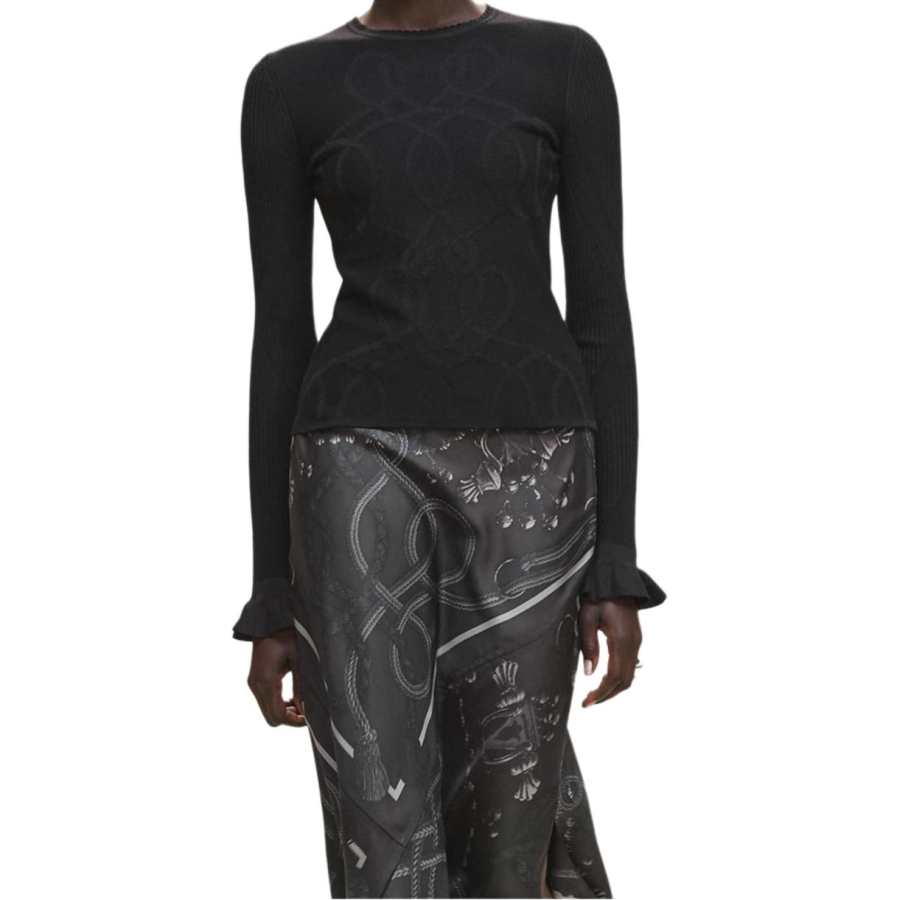 HERMES HERMES Sweaters Women's Black Crew Neck Thin Other