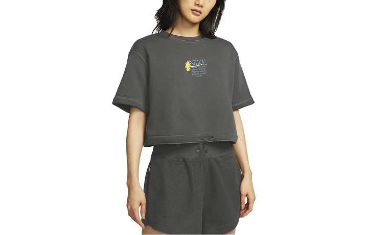 Nike Nike T Shirts Women's Gray Crew Neck Moderate