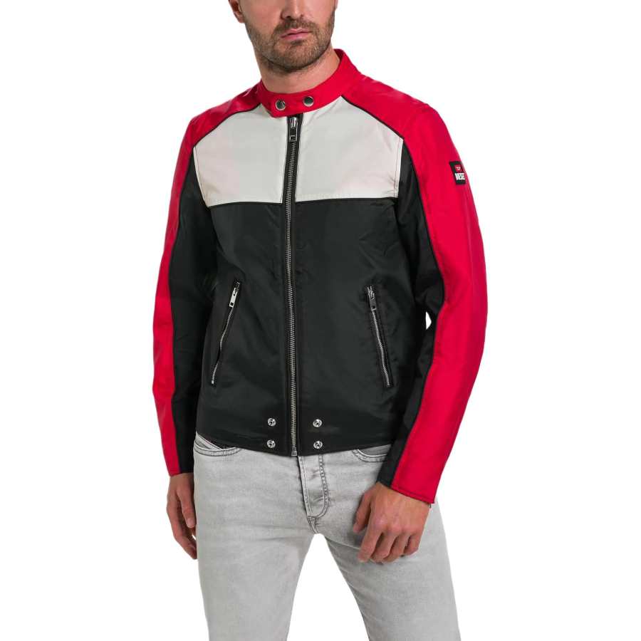 DIESEL DIESEL Jackets Men's Black Red White Stand Collar Moderate
