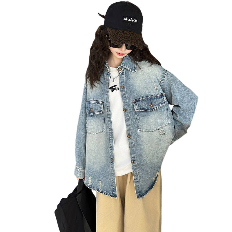 Lanza Grade School Kids' Denim Shirts Lapel Moderate