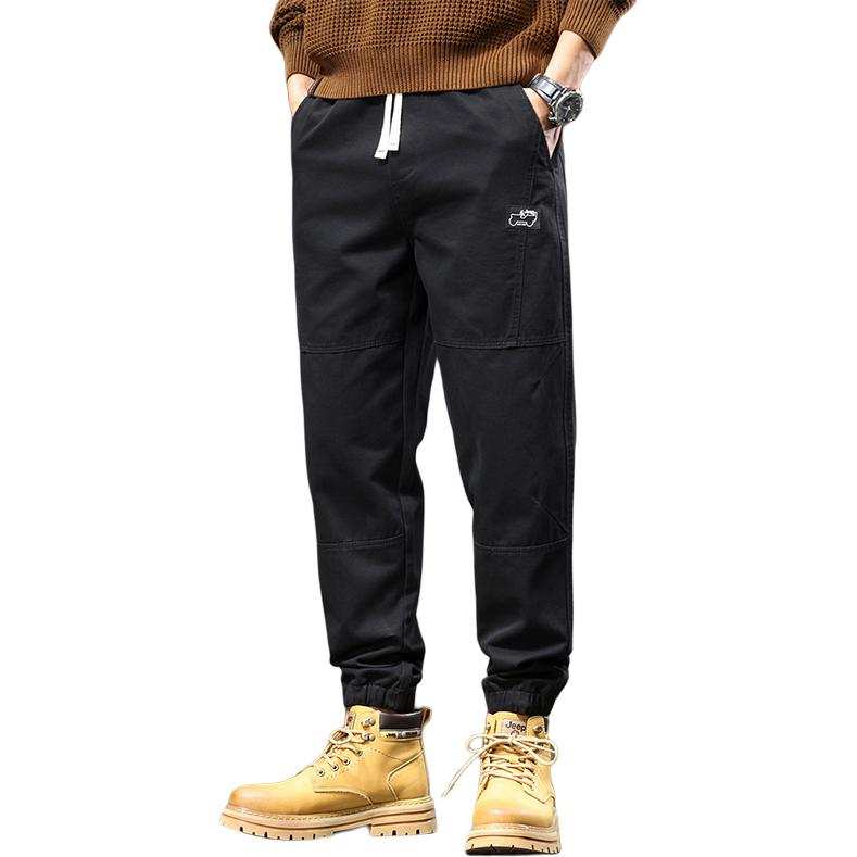 Jeep Loose Fit Elastic Cuff Solid Color Trendy Brand Youth Drawstring Elastic Waistband Ankle Length Pants Men's