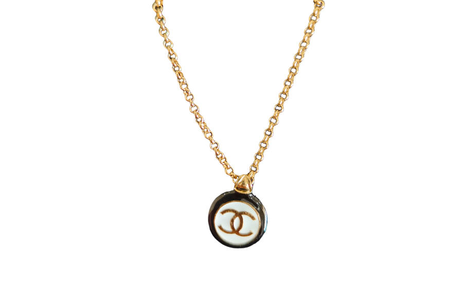 CHANEL Double C Pearl Double C Pendant Necklace Women's Gold