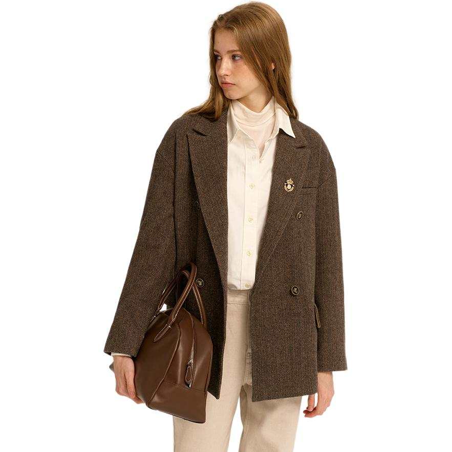 Teenie Weenie Coats Women's Color Blocking Suit Collar Moderate