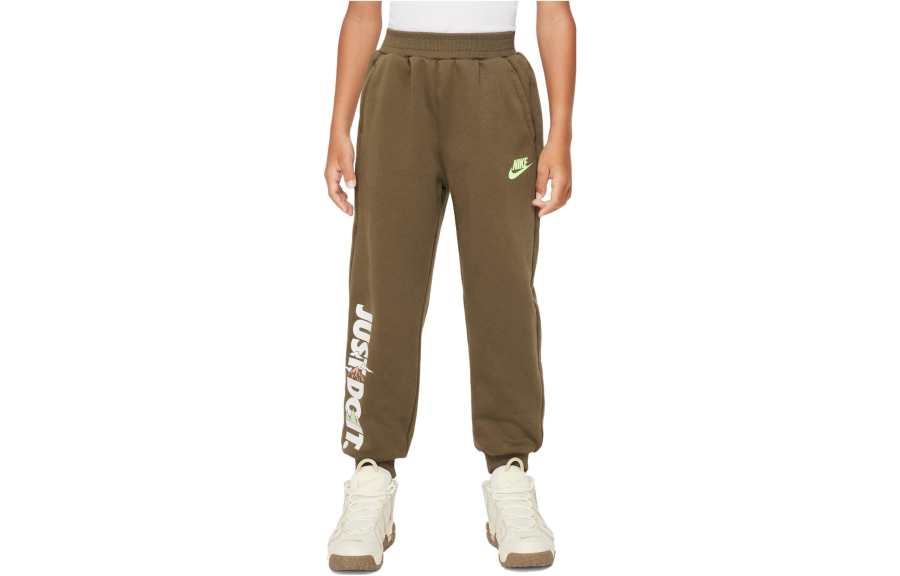 Nike Nike Knitted Sweatpants Kids' Apparel, Elastic Cuff Casual Fleece Lined Medium Olive Green Kids'
