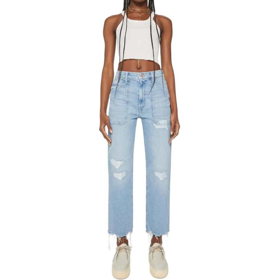 MOTHER Jeans Women's Blue Moderate Straight Fit Pants