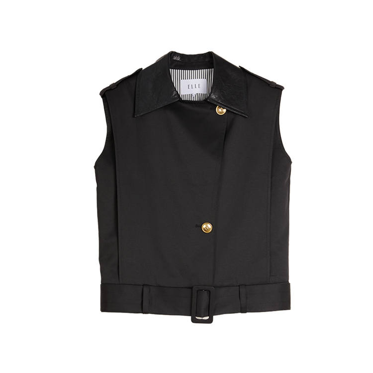 ELLE Vests Women's Black Lapel Moderate Business Suit