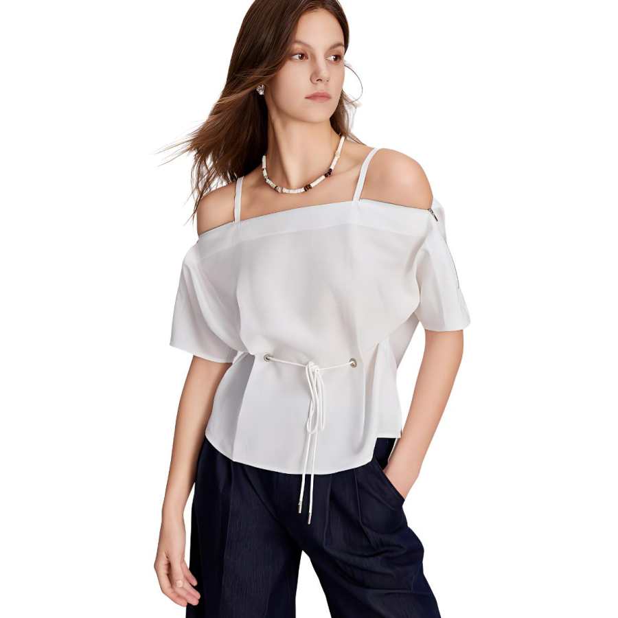 ELLE Shirts Women's White Boat Neck Moderate Shirt